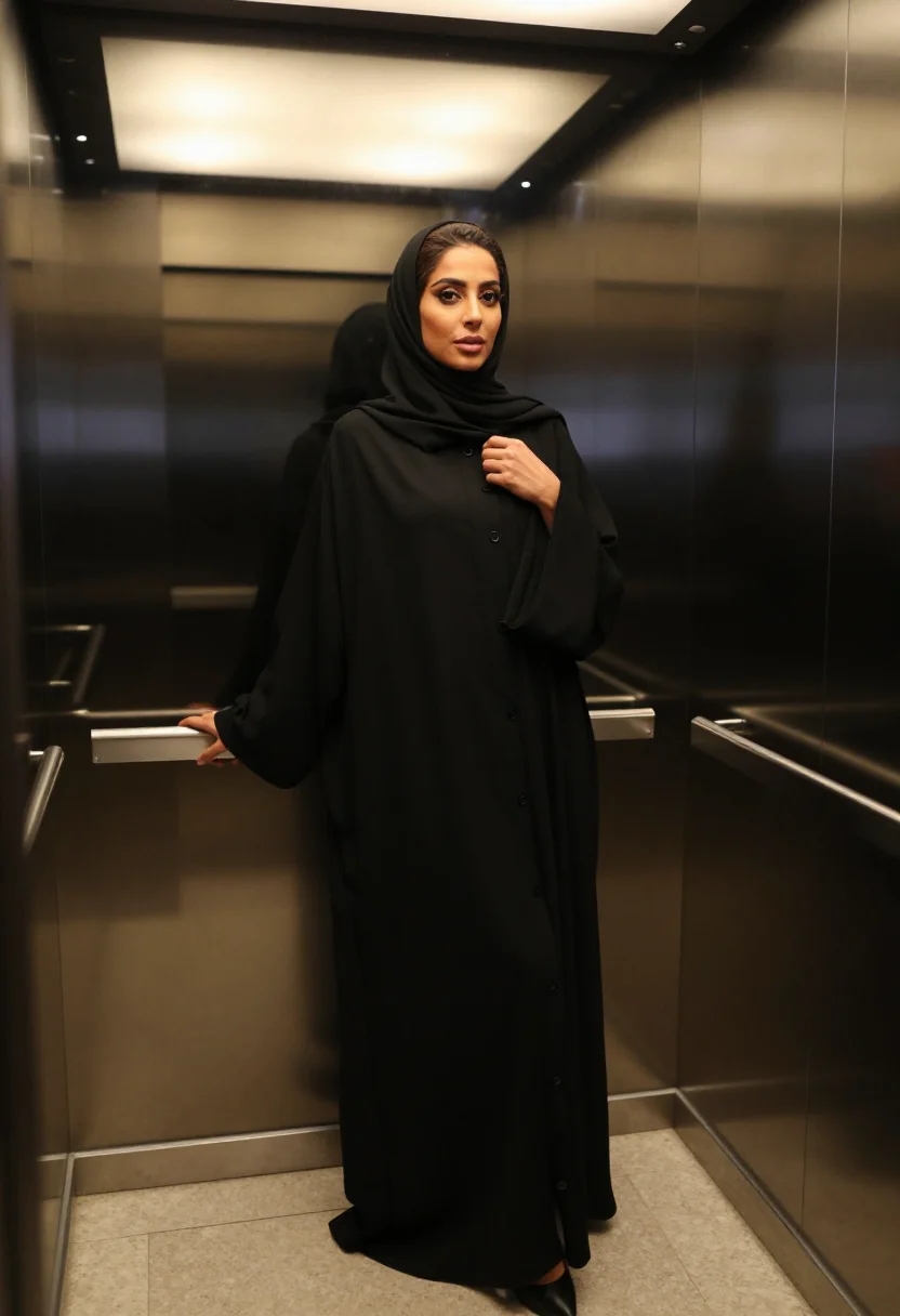AI abaya sample — portrait of an adult woman, an adult Emirati woman with deep honey skin