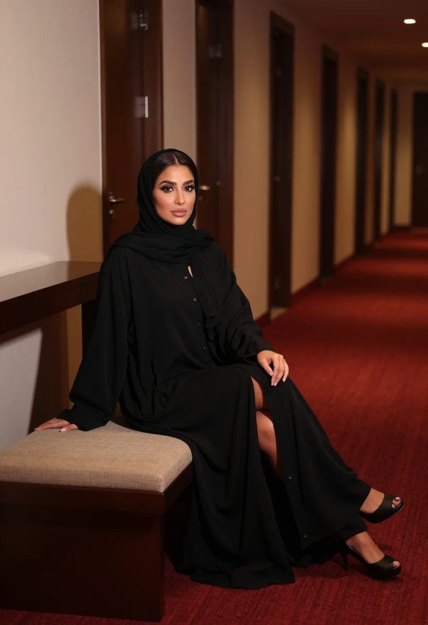 AI abaya sample — portrait of an adult woman, an adult Emirati woman with deep honey skin