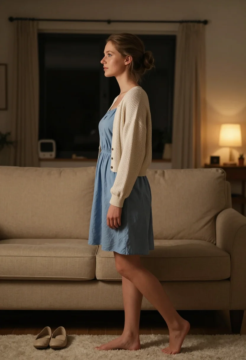 AI late lamp sample — portrait of an adult woman, full-length side-profile portrait of a woman in a living room