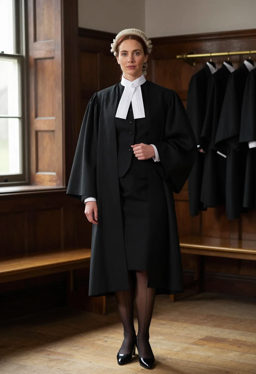 AI barristers bands sample — portrait of a woman, full-length photograph of a Western-Eur