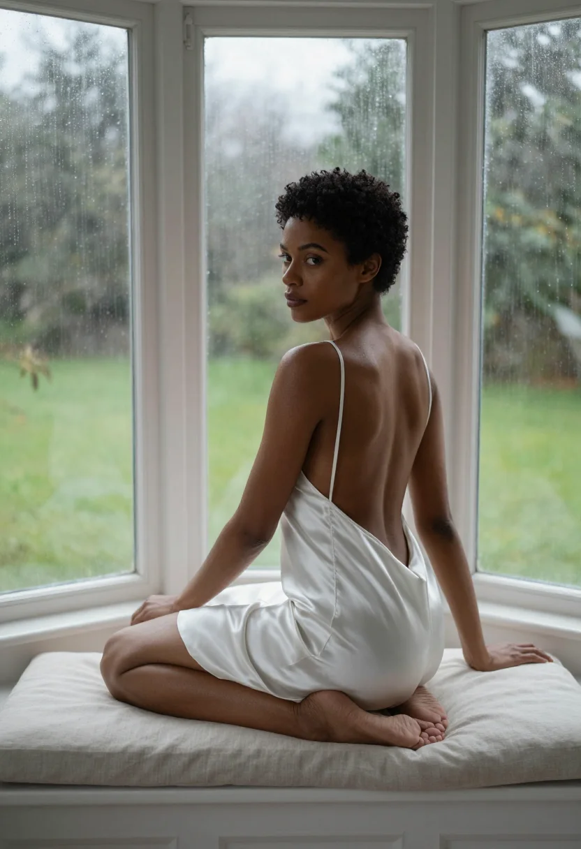 AI bay window seat sample — portrait of a woman, an adult woman with deep bronze skin, d
