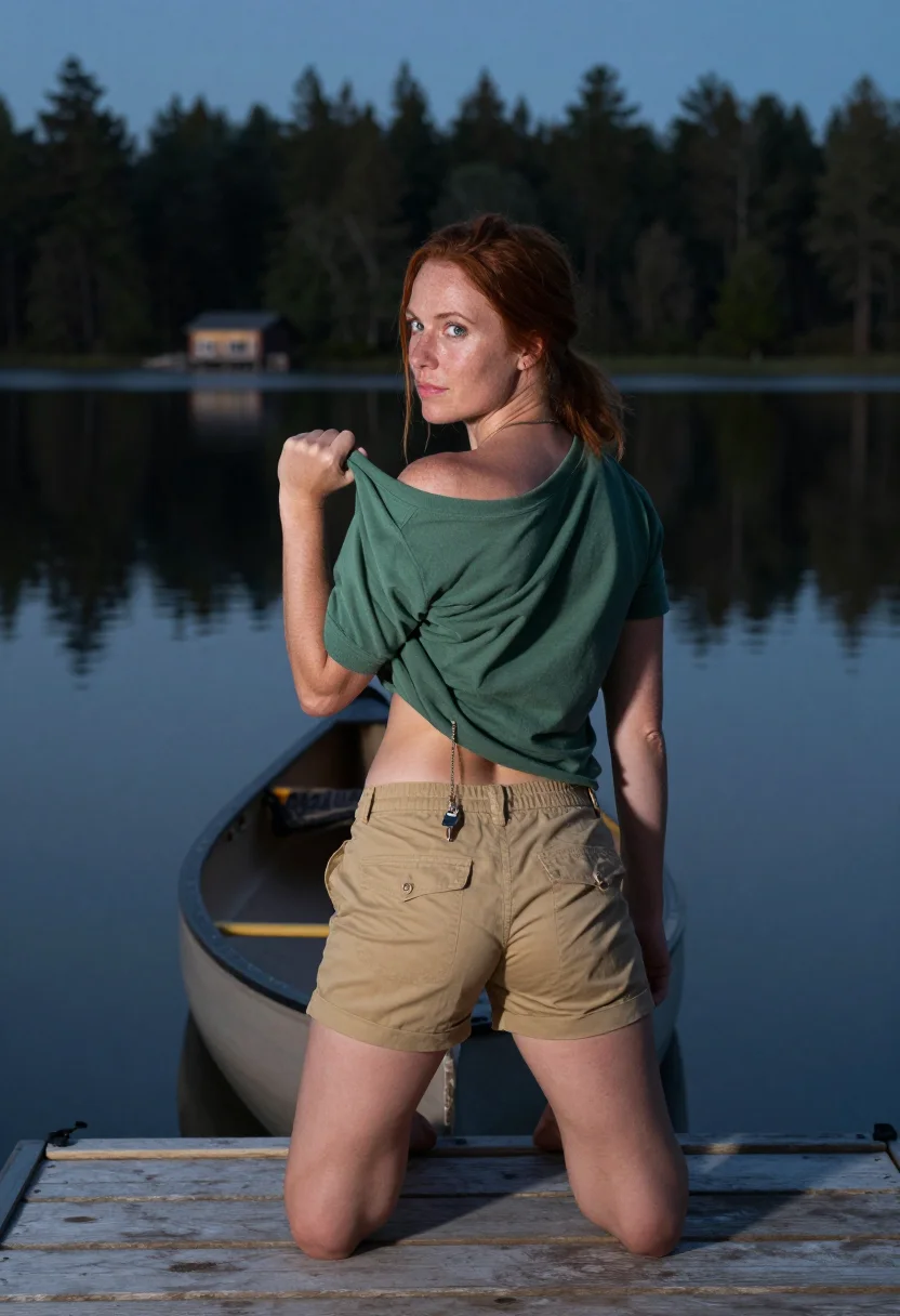 AI camp counselor sample — photograph of a grown woman, Western-European, with pale fre