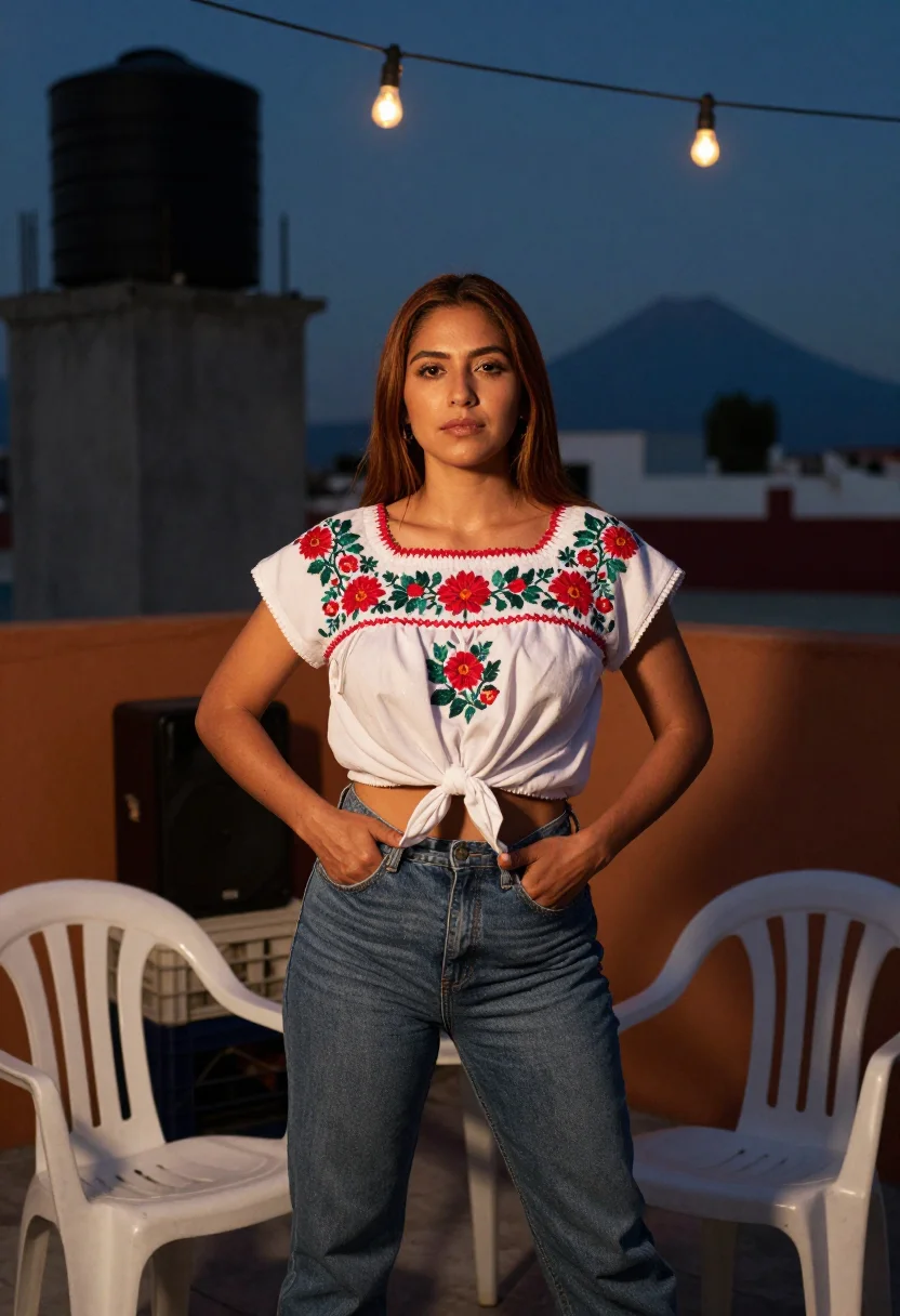 AI cdmx azotea sample — portrait of a woman, half-length portrait of a Mexican woman