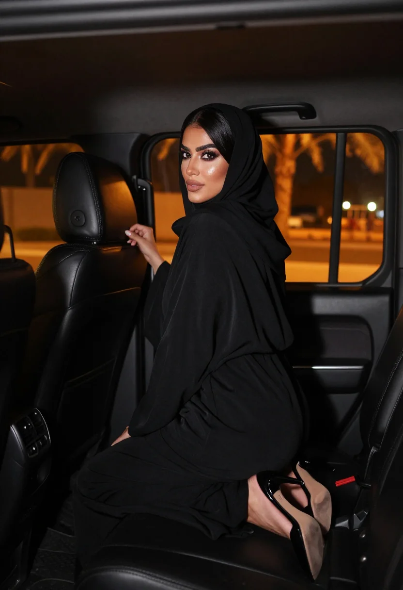 AI chauffeur backseat sample — three-quarter rear portrait of an adult woman, one frame of the nine-frame set