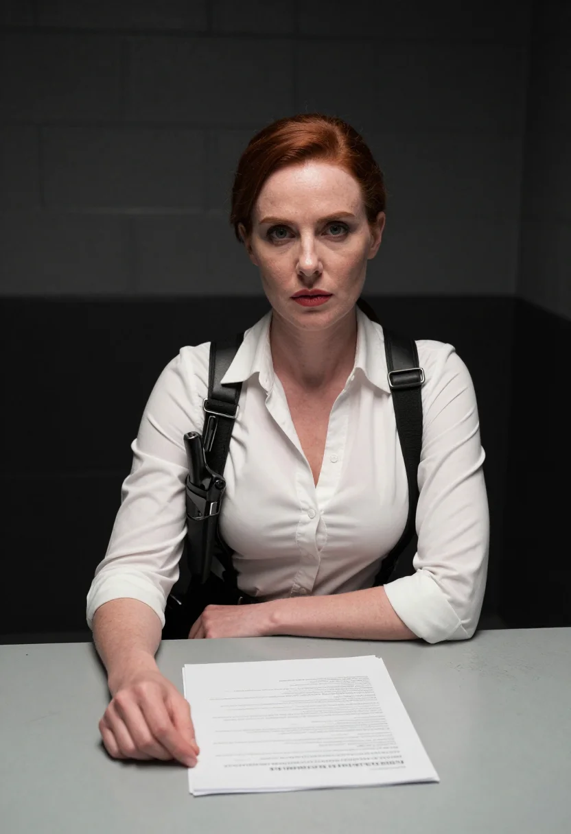 AI detective noir sample — portrait of an adult woman, three-quarter-length portrait of