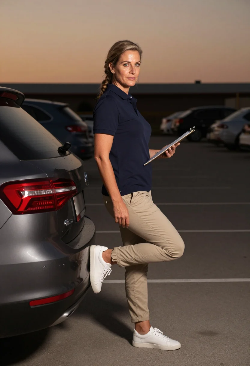 AI driving instructor sample — portrait of a woman, full-length side-profile portrait of a 