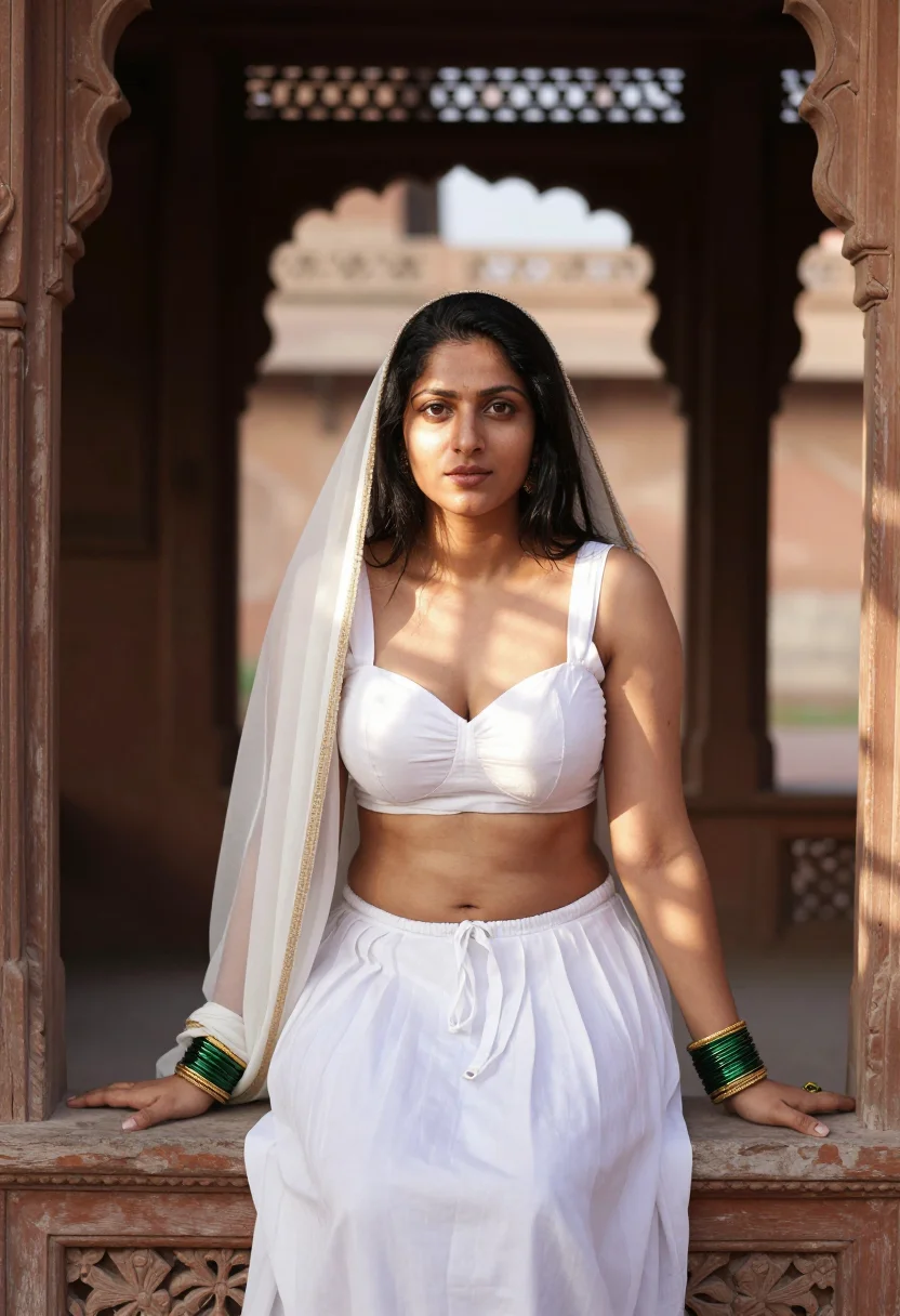 AI dupatta haveli sample — portrait of a woman, three-quarter-length photograph of a Pu
