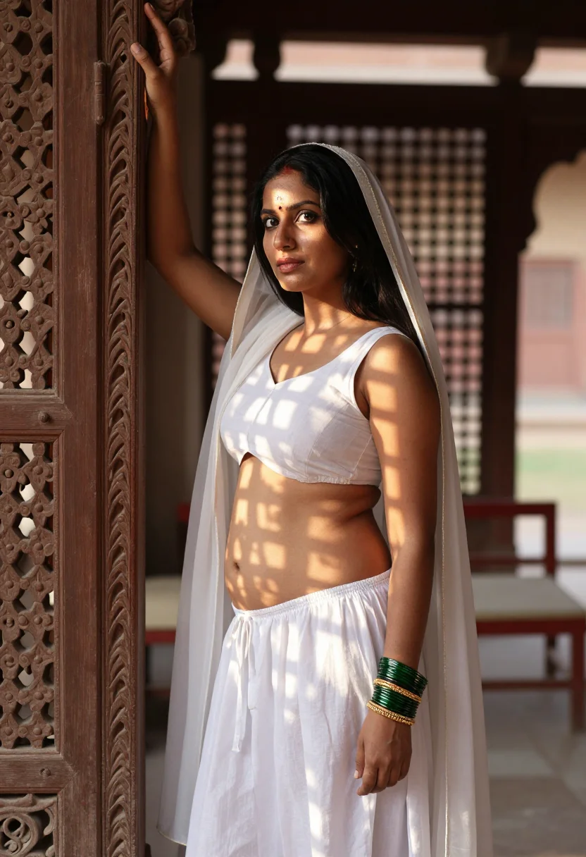 AI dupatta haveli sample — portrait of a woman, three-quarter-length photograph of a Pu