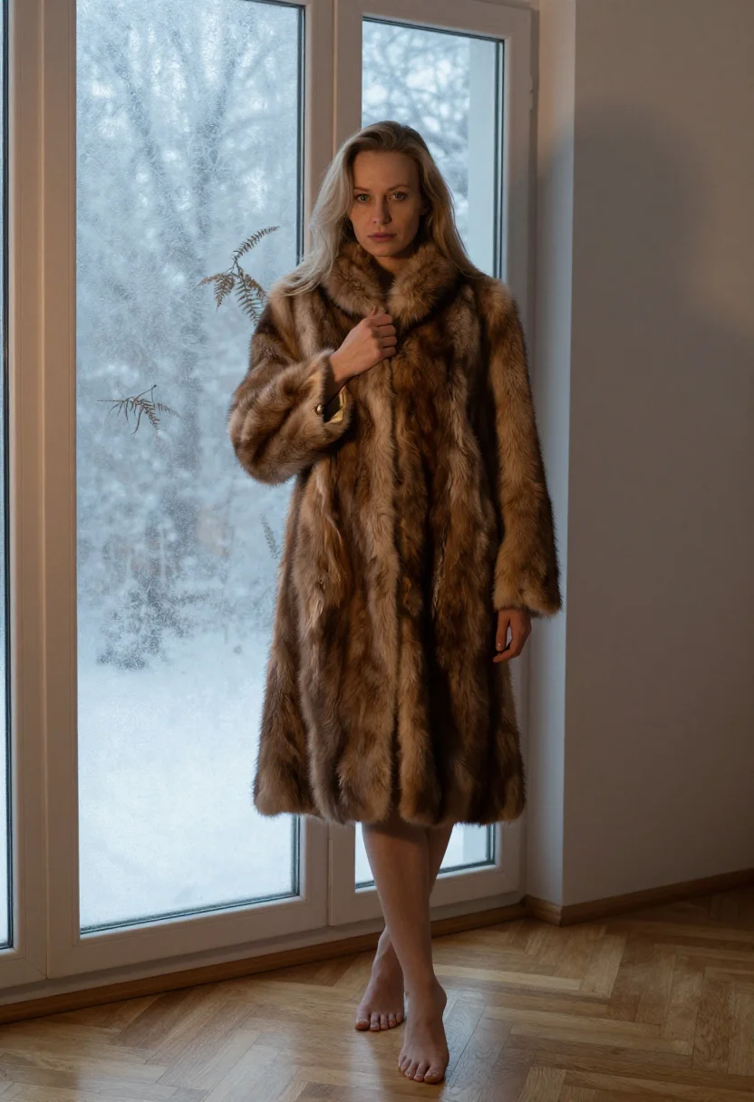 AI fur lining sample — portrait of an adult woman, one frame of the nine-frame set