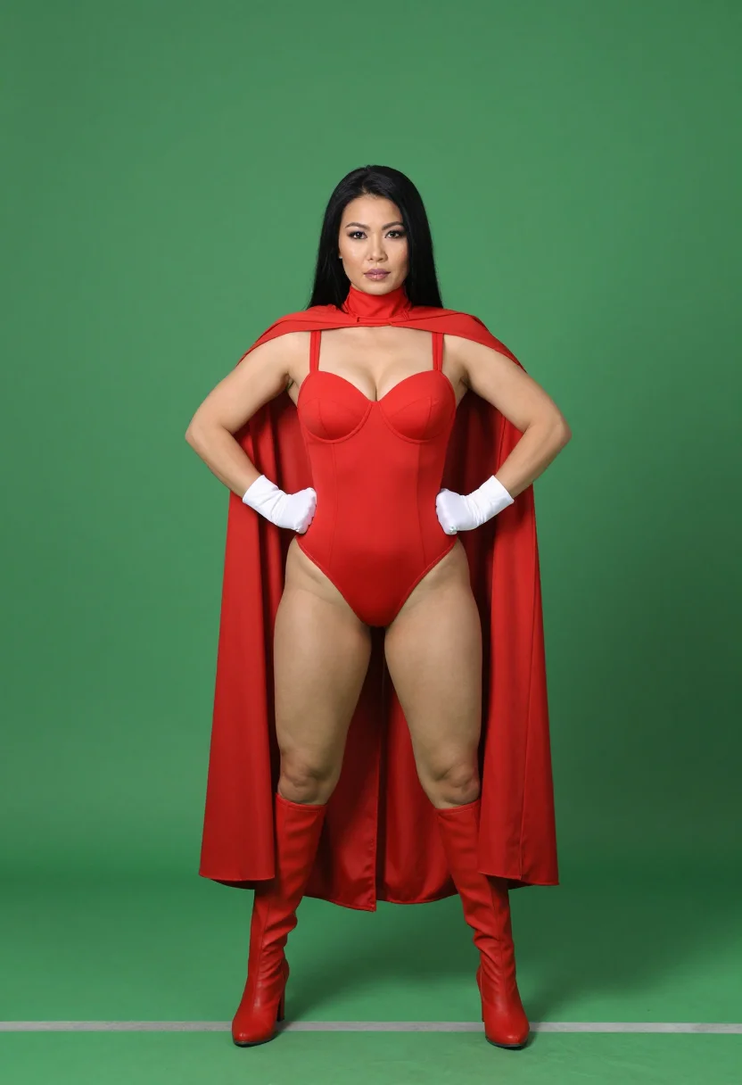 AI green screen booth sample — full-length front portrait of an adult woman, one frame of the nine-frame set