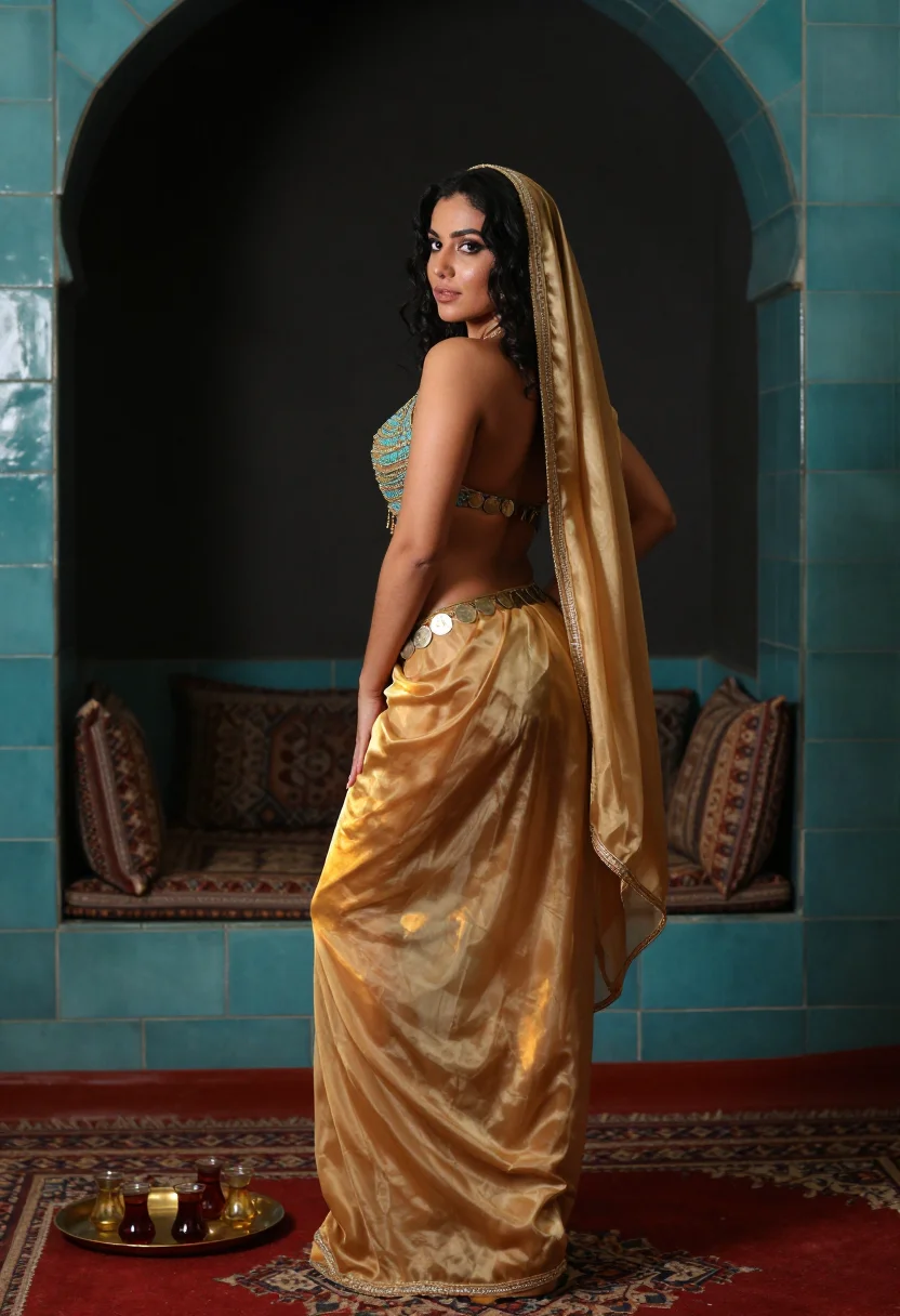 AI harem pants sheer sample — portrait of a woman, an adult Levantine woman of twenty-eigh