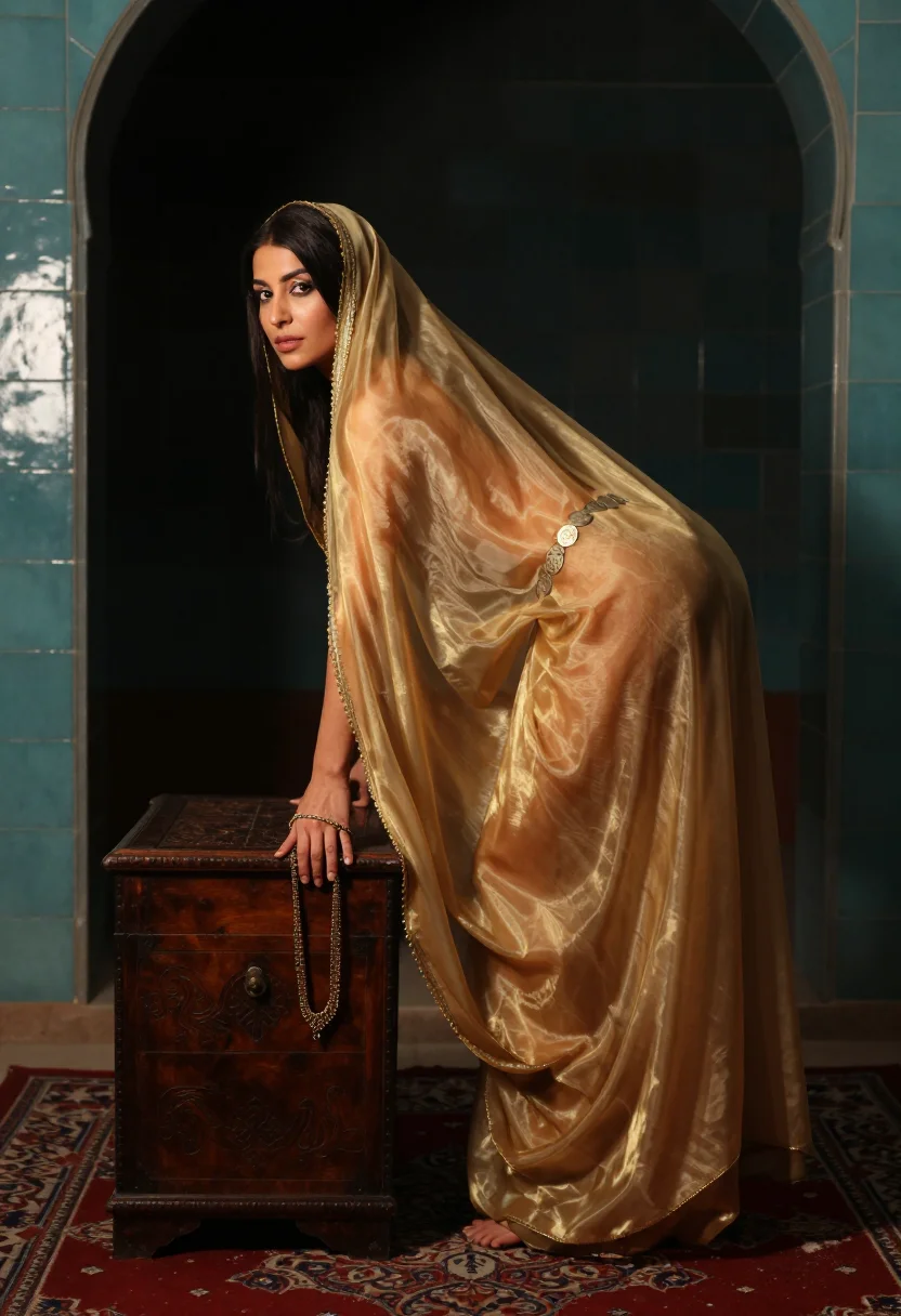 AI harem pants sheer sample — portrait of a woman, an adult Levantine woman of twenty-eigh