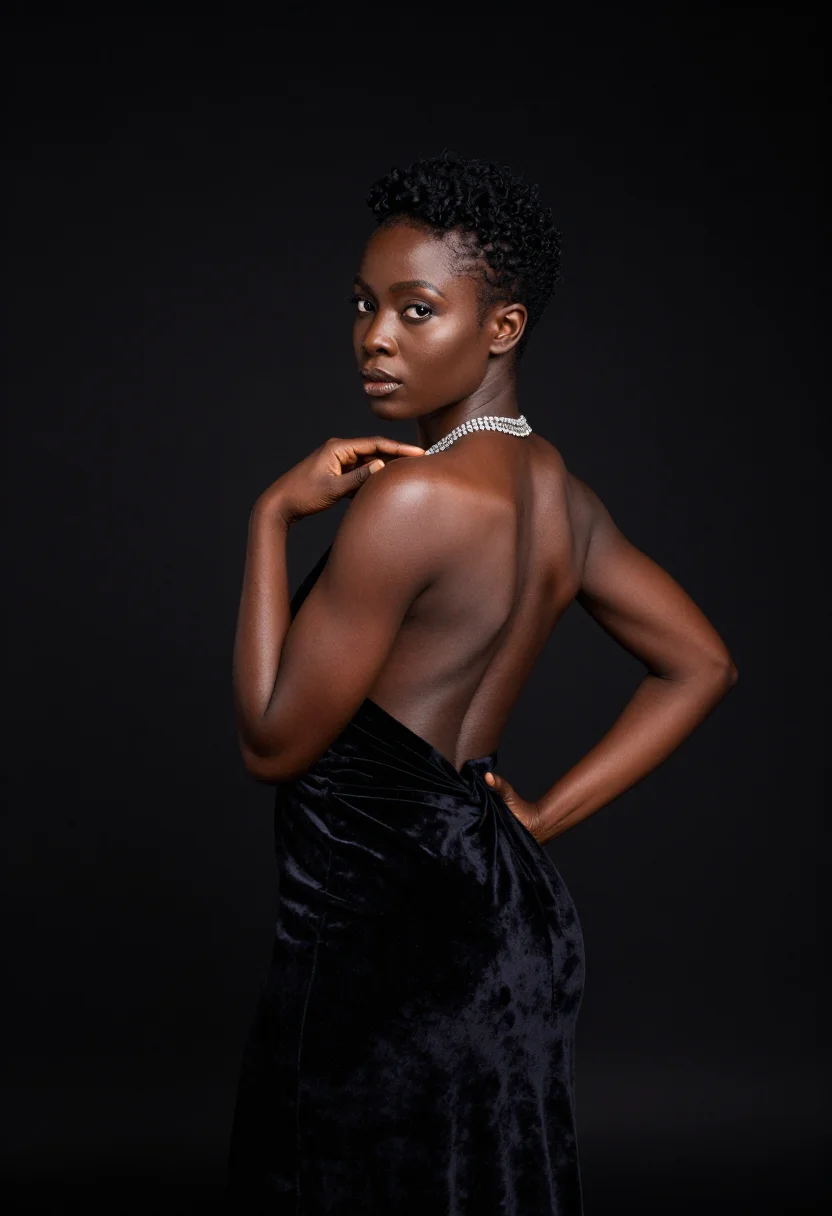 AI high jewellery sample — portrait of a woman, half-length portrait of an adult Nigeri