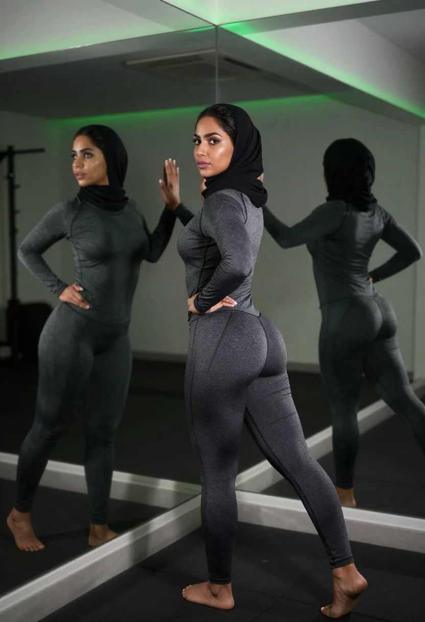 AI hijab gym sample — portrait of an adult woman, one frame of the nine-frame set