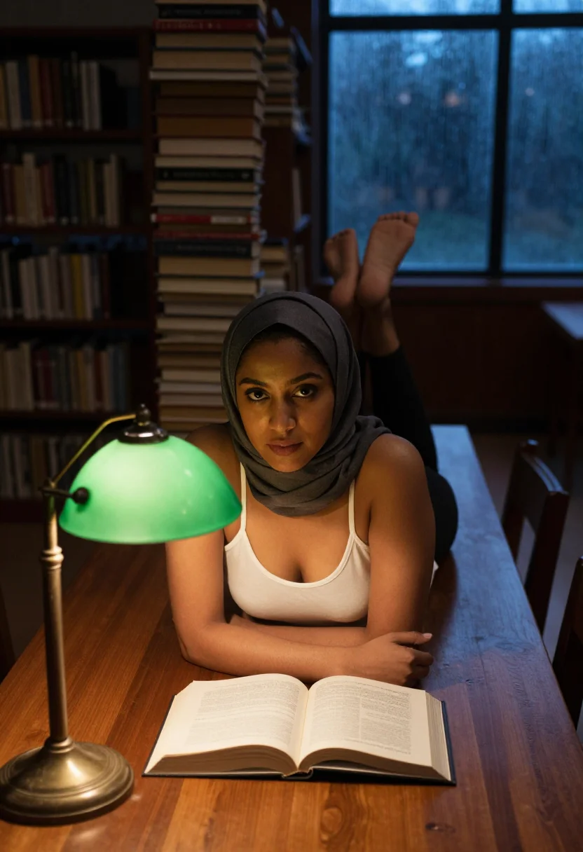 AI hijabi library sample — portrait of a woman, an adult Pakistani woman with warm brow