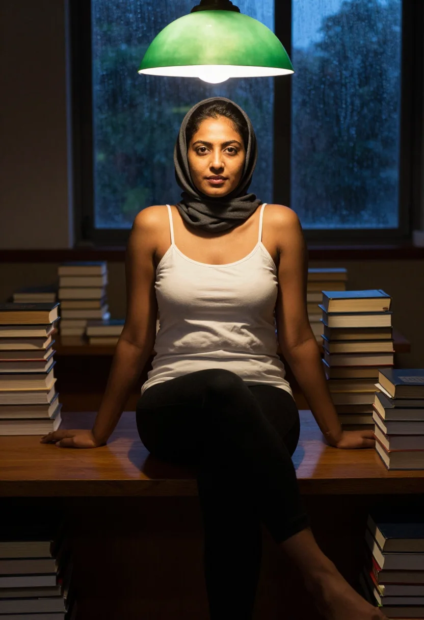 AI hijabi library sample — portrait of a woman, an adult Pakistani woman with warm brow