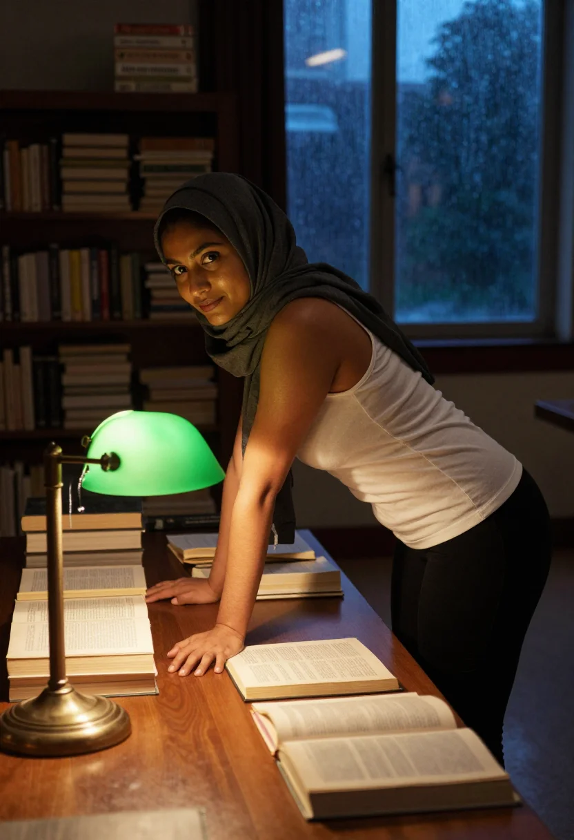 AI hijabi library sample — portrait of a woman, an adult Pakistani woman with warm brow