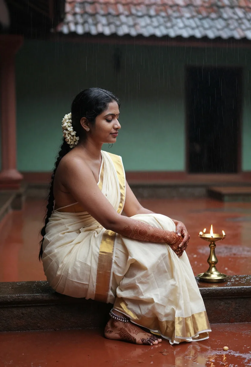AI kerala mehndi feet sample — portrait of a woman, an adult Malayali woman of about twenty in profile