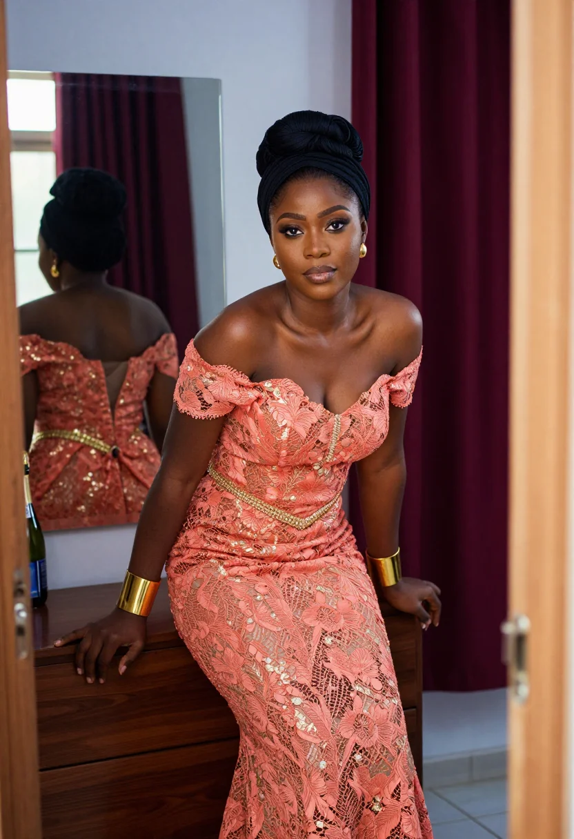 AI lagos owambe sample — photograph of a grown woman, Nigerian, in her thirties, with