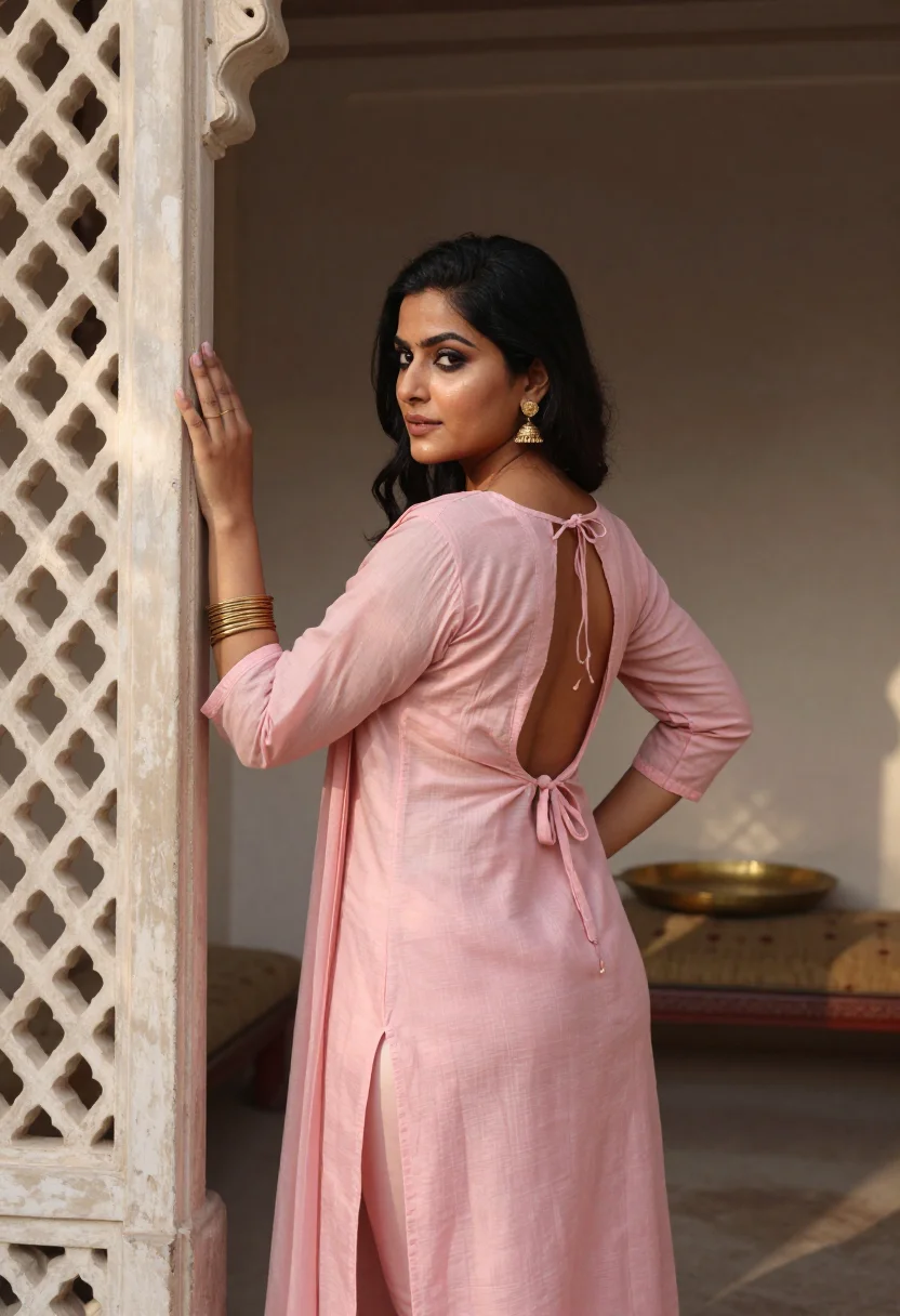 AI lahori begum sample — portrait of a woman, three-quarter-rear photograph of a Paki