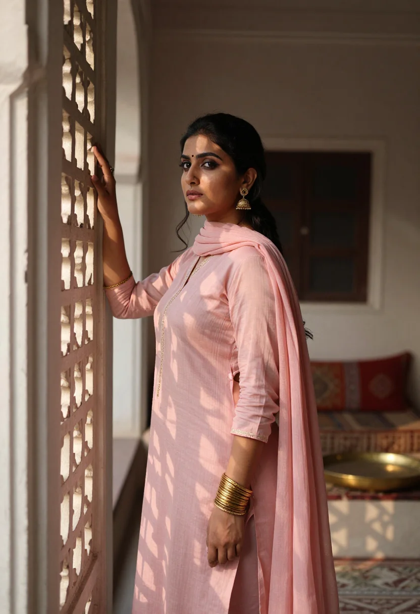 AI lahori begum sample — portrait of a woman, full side-profile photograph of a Pakis
