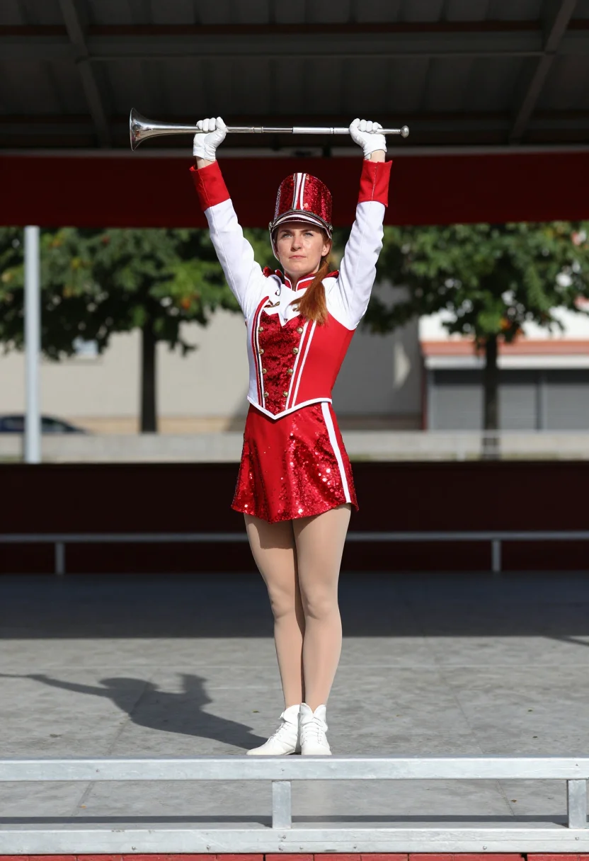 AI majorette sample — portrait of an adult woman, full-length side-profile portrait
