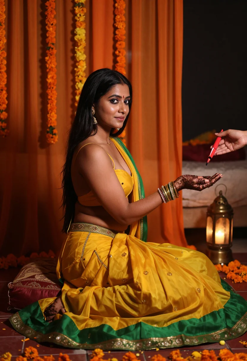 AI mehndi night sample — portrait of a woman, three-quarter-length portrait of an Ind