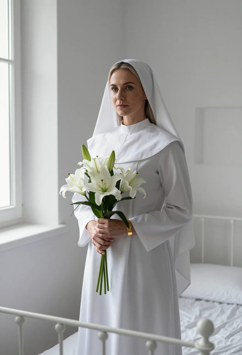 AI nun bride sample — portrait of an adult woman, three-quarter-length portrait of