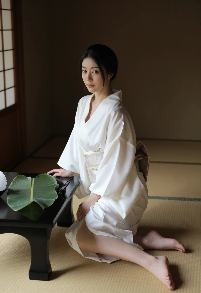 AI sushi table sample — portrait of a woman, an adult Japanese woman with warm ivory