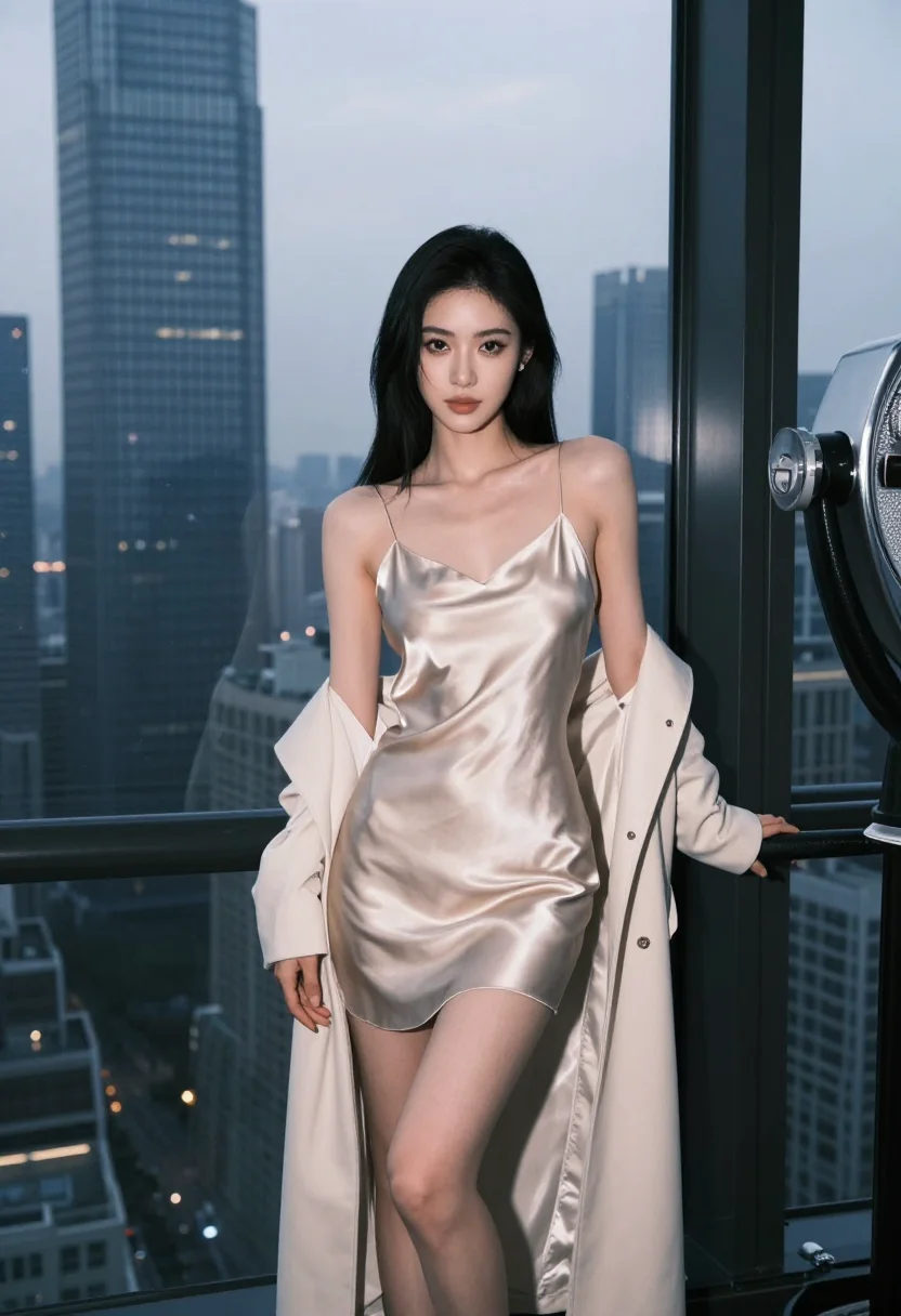 AI observation deck sample — portrait of a woman, full-length frontal frame at chest heig