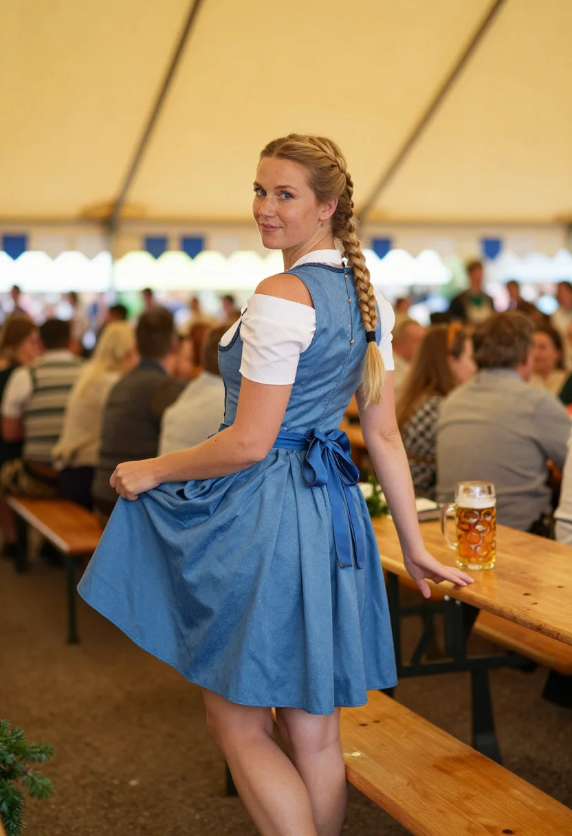 AI oktoberfest dirndl sample — photograph of a grown woman, Central-European, with fair ski