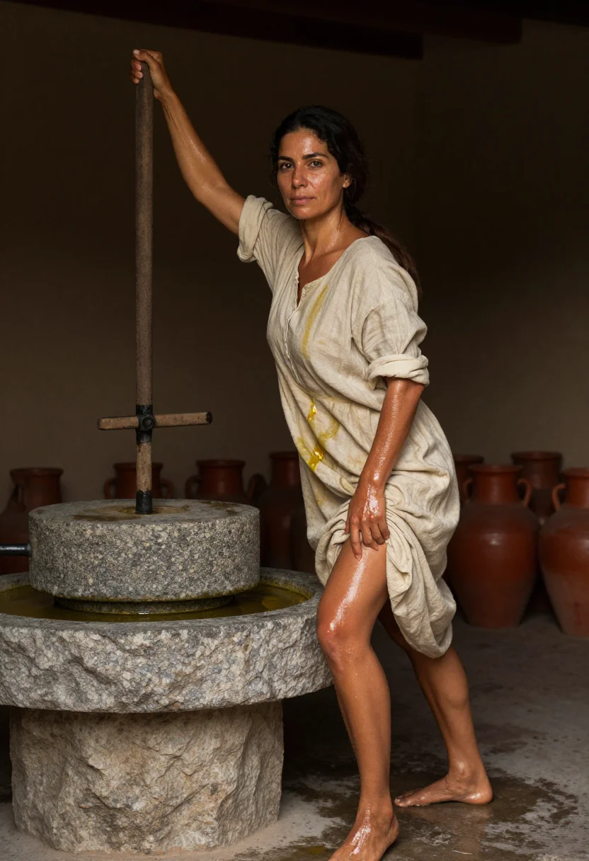 AI olive press sample — portrait of an adult woman, one frame of the nine-frame set