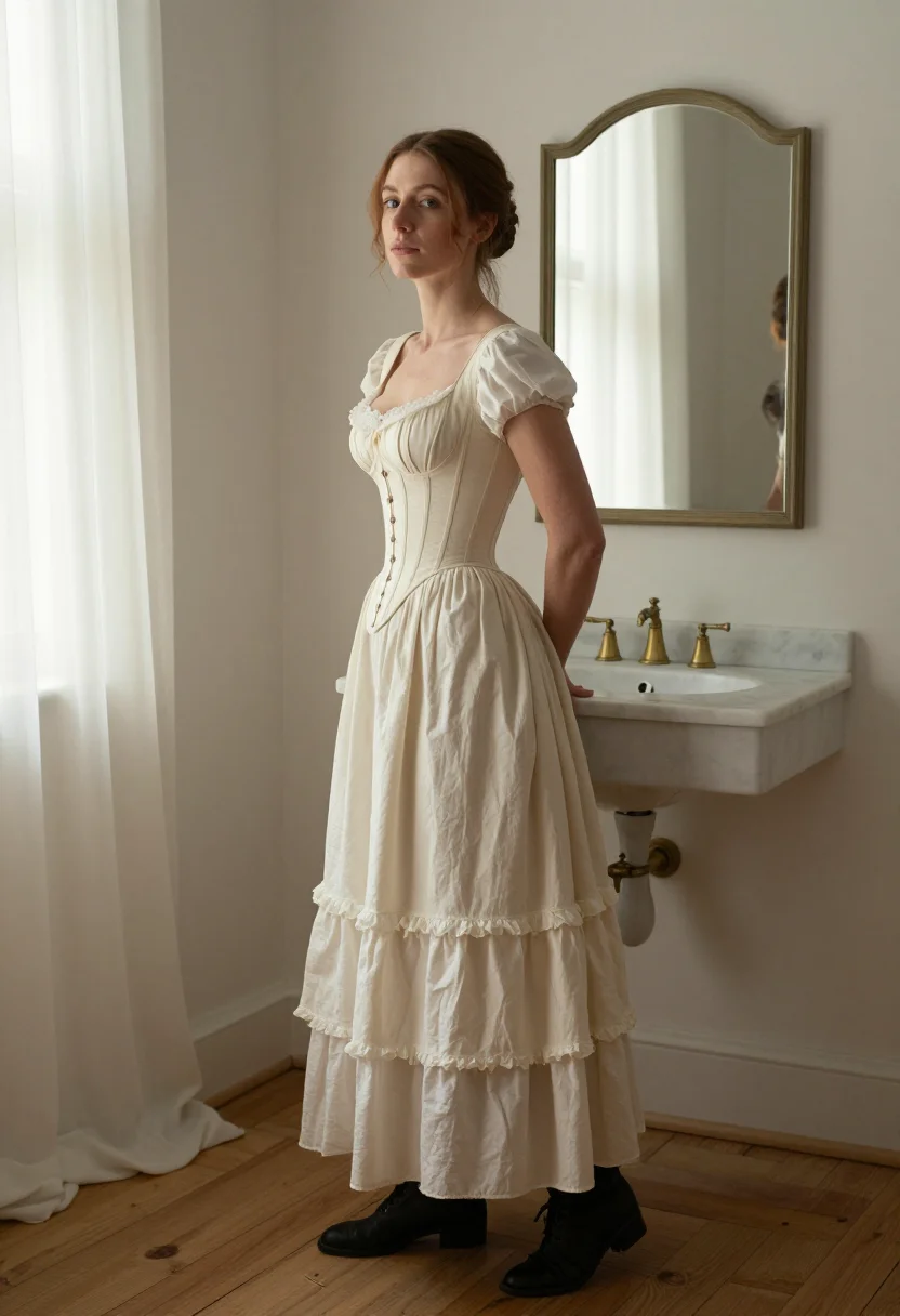 AI petticoat sample — portrait of an adult woman, full-length side-profile portrai