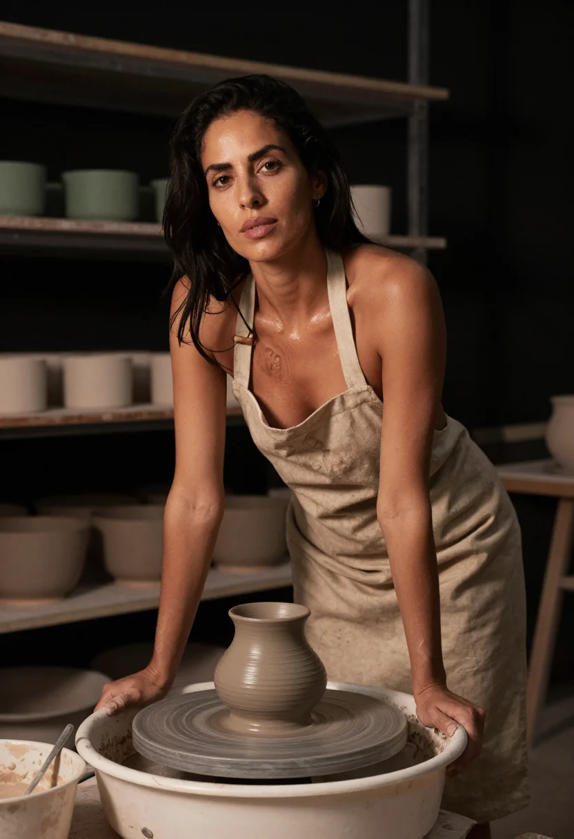 AI pottery wheel sample — portrait of an adult woman, three-quarter-length portrait of