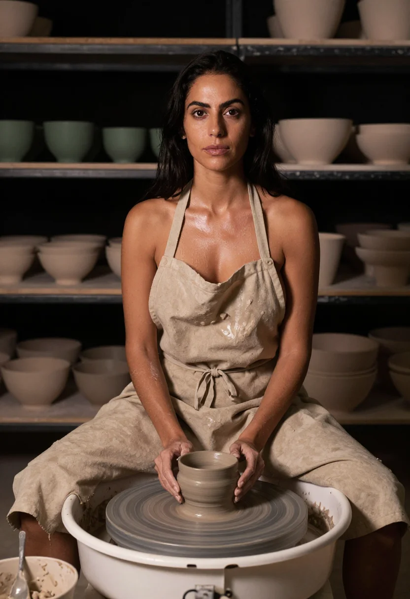 AI pottery wheel sample — portrait of an adult woman, three-quarter-length portrait of