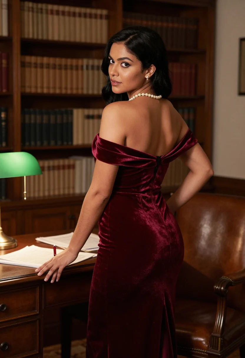 AI professors wife sample — portrait of an adult woman, three-quarter rear half-length portrait in the wingback