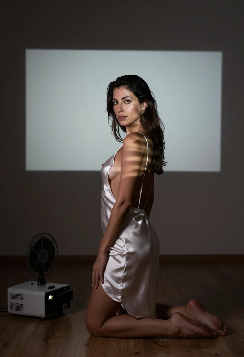 AI projector light sample — portrait of a woman, an adult Northern-Italian woman with wa