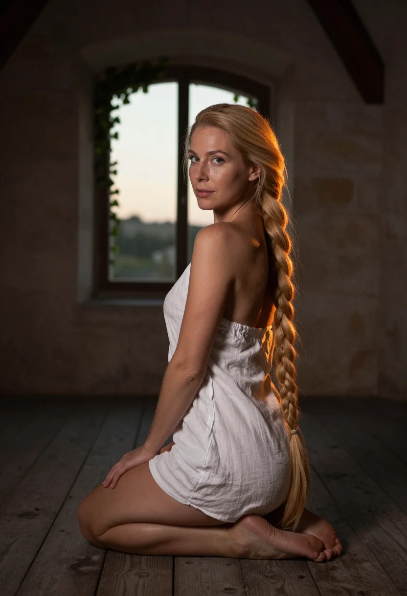 AI rapunzel braid sample — portrait of a woman, an adult Western-European woman with wa