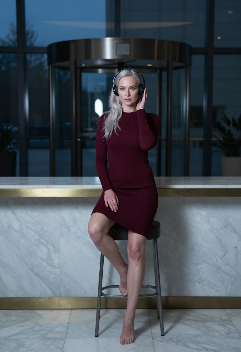 AI receptionist sample — portrait of an adult woman, full-length portrait of a Danish woman at the front desk