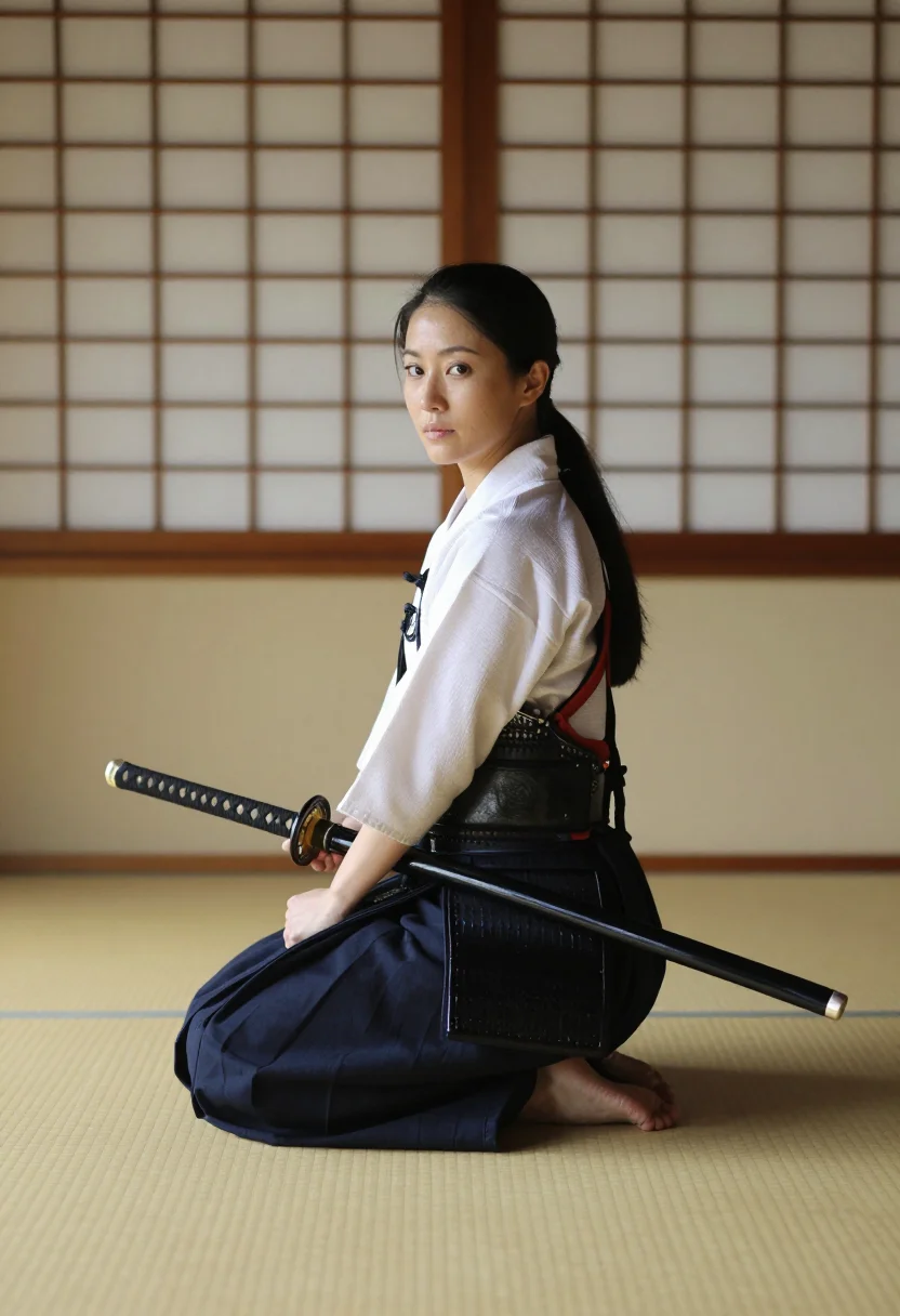 AI samurai girl sample — portrait of a woman, full-length portrait of a Japanese woma