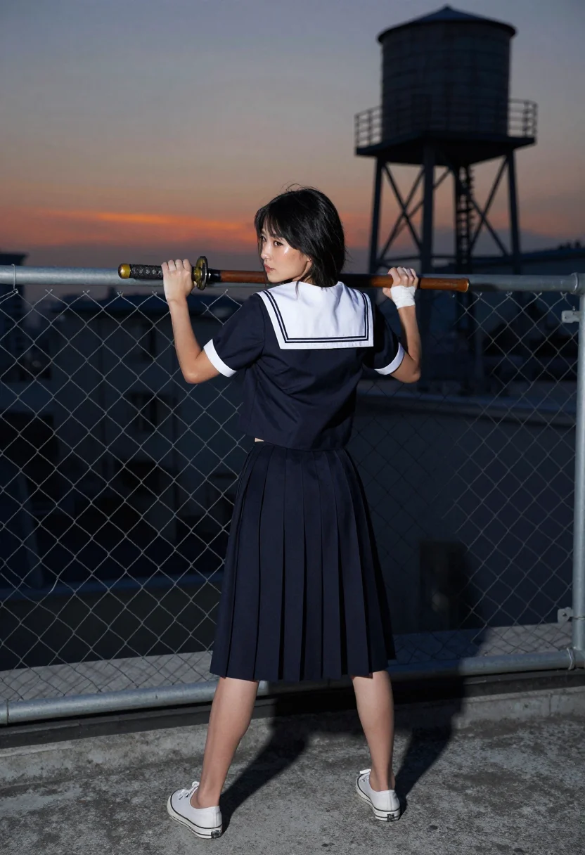AI rooftop sample — portrait of an adult woman, an adult Japanese woman with warm skin