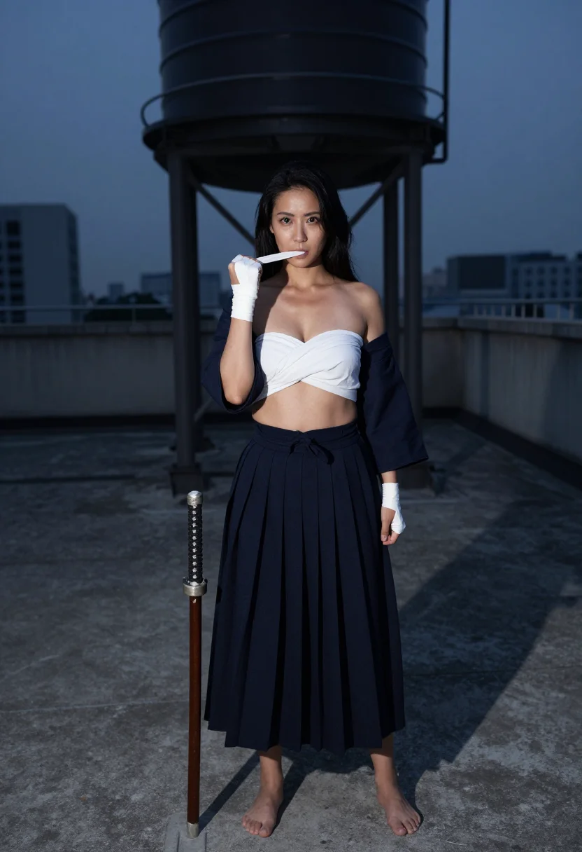 AI rooftop sample — portrait of an adult woman, an adult Japanese woman with warm skin
