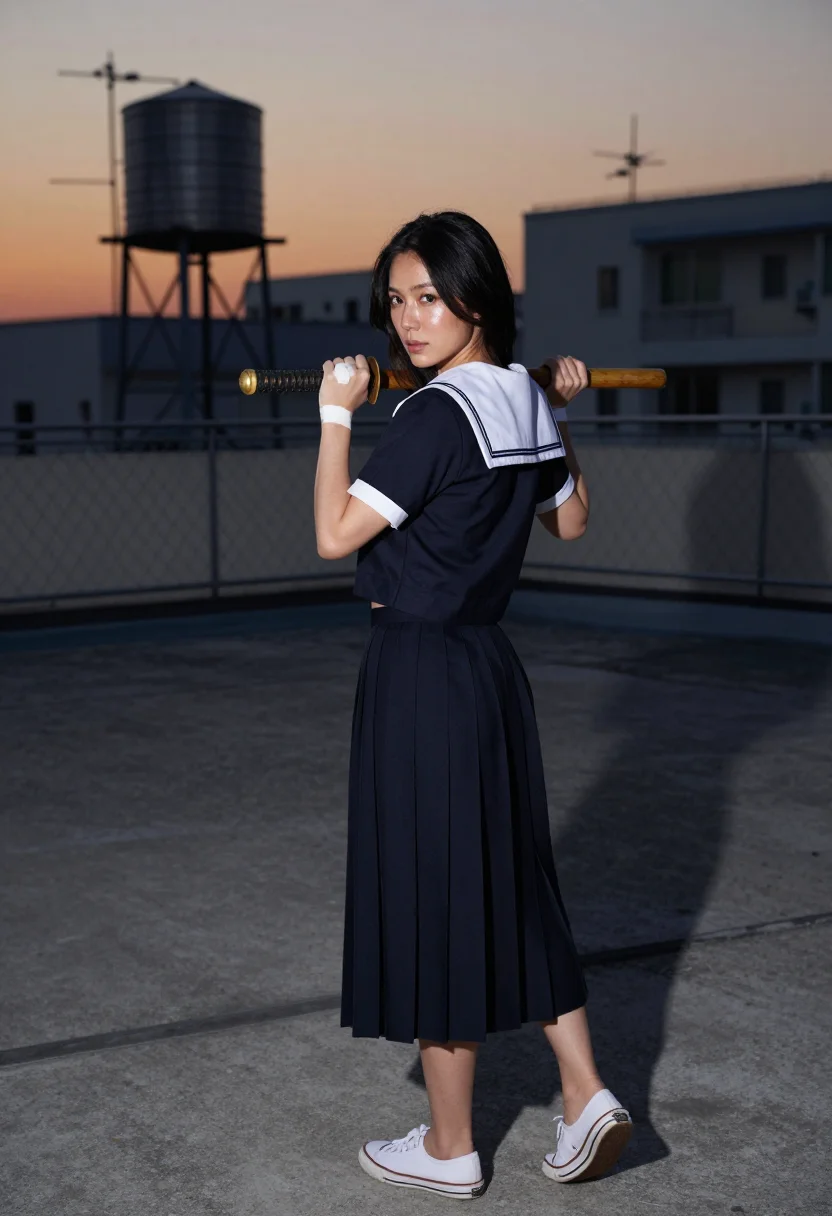 AI rooftop sample — portrait of an adult woman, an adult Japanese woman with warm skin
