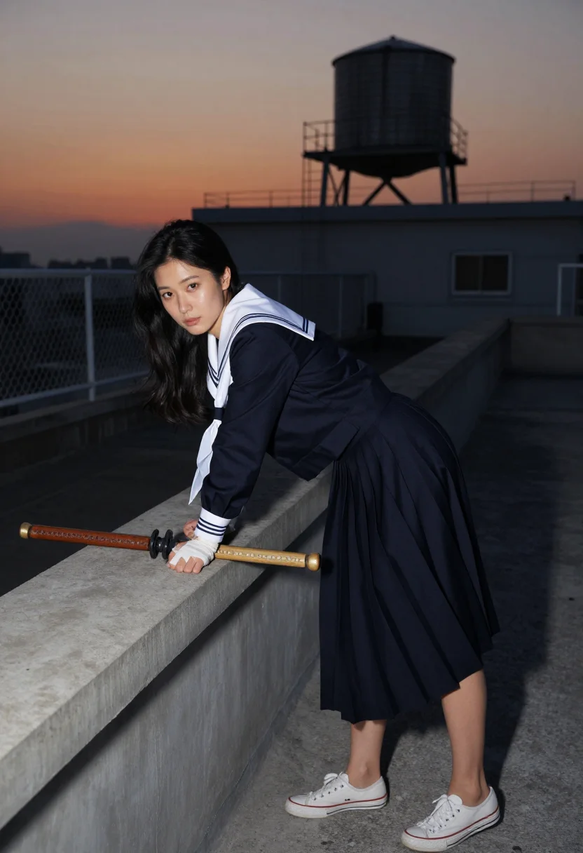 AI rooftop sample — portrait of an adult woman, an adult Japanese woman with warm skin