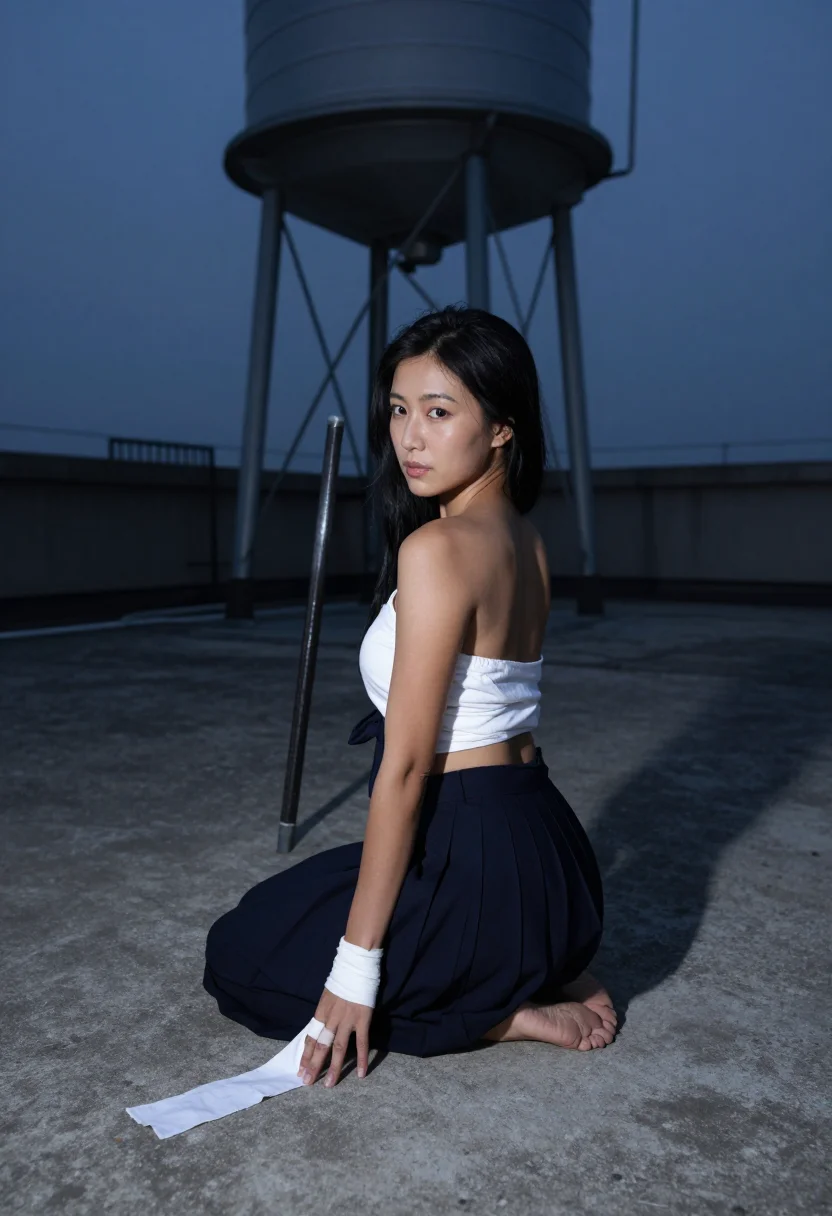 AI rooftop sample — portrait of an adult woman, an adult Japanese woman with warm skin