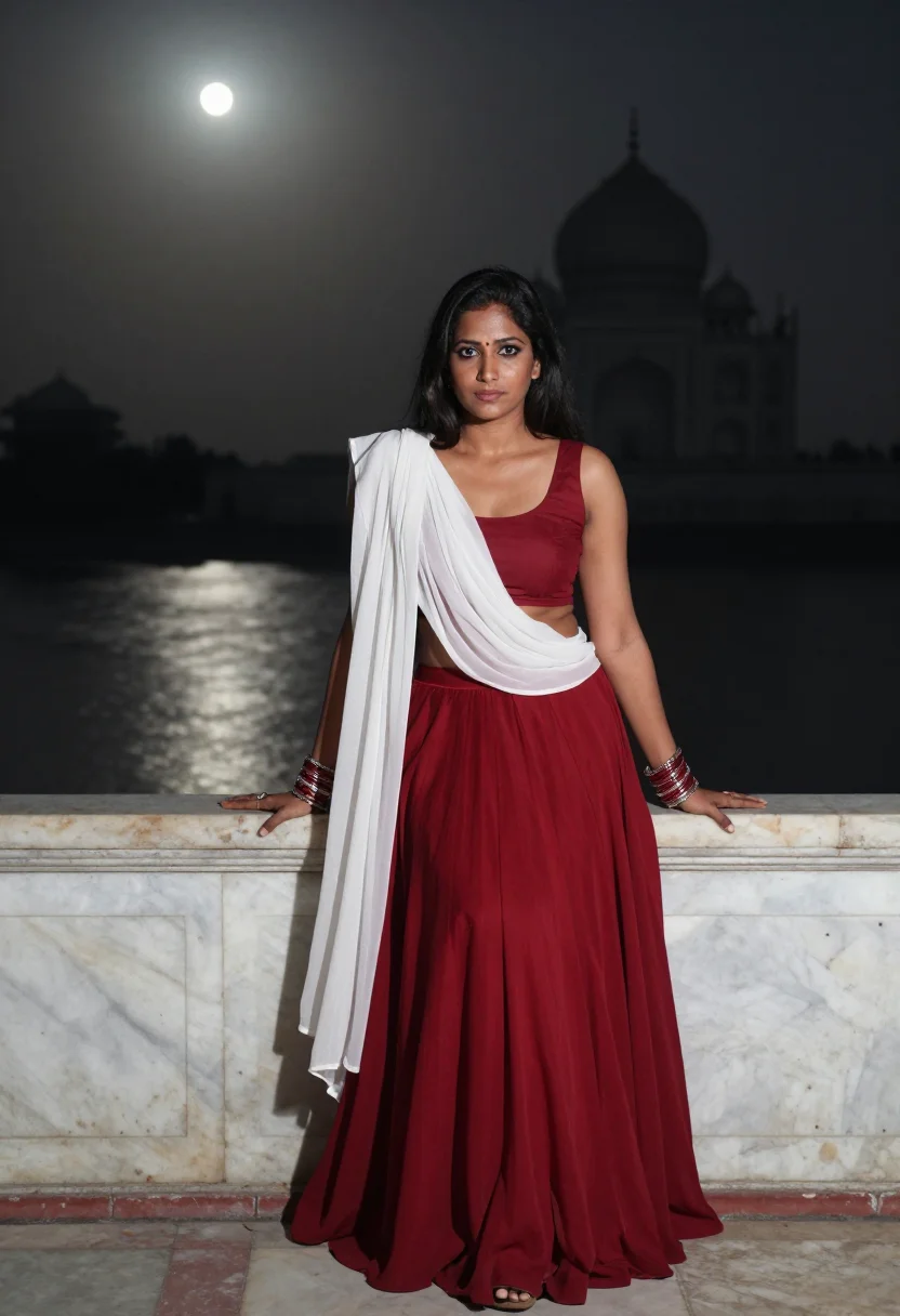AI taj moonlight sample — portrait of a woman, full-length portrait of an Indian woman