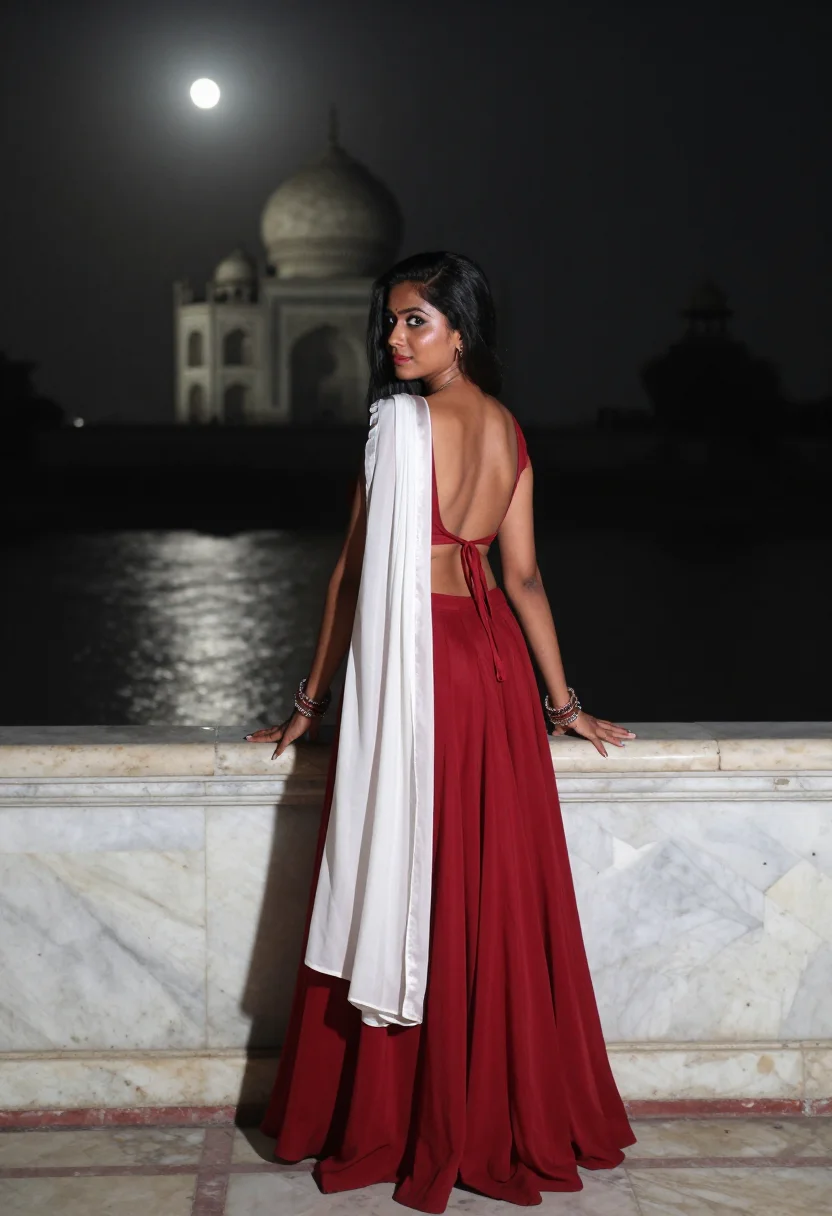 AI taj moonlight sample — portrait of a woman, full-length portrait of an Indian woman