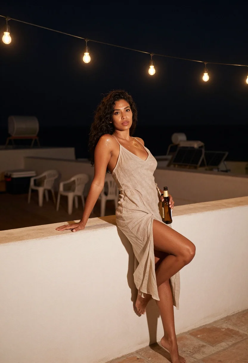 AI tel aviv rooftop sample — portrait of a woman, full-length side-on frame of a grown wo