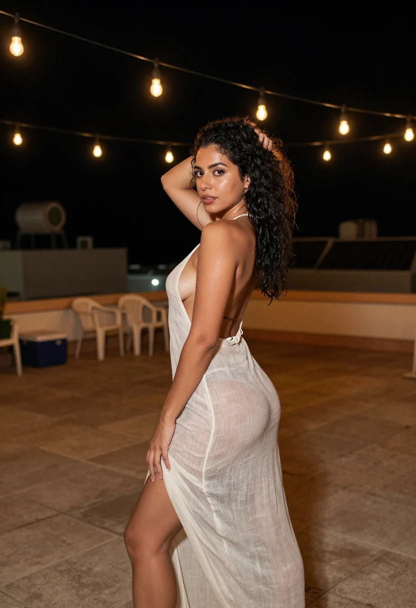 AI tel aviv rooftop sample — portrait of a woman, full-length side-profile frame of a gro