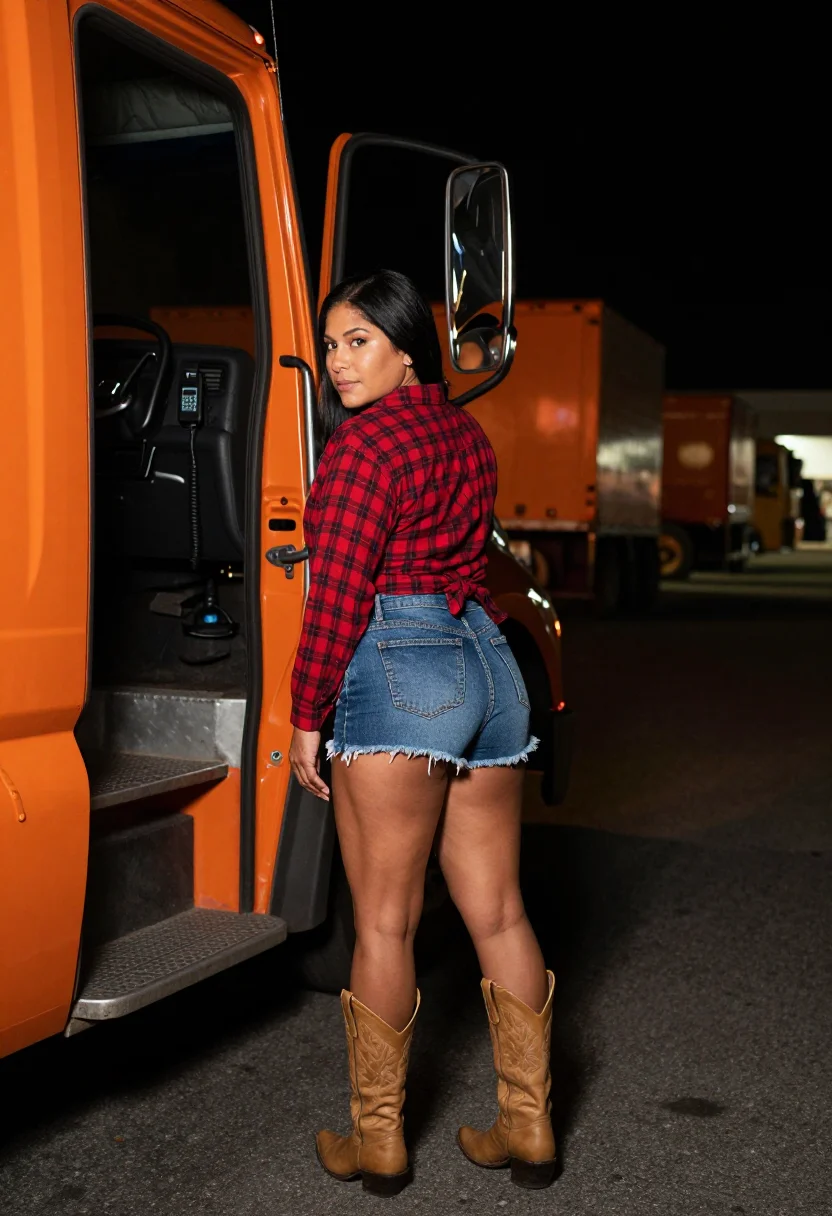 AI truck stop sample — portrait of a woman, three-quarter rear portrait of an adult